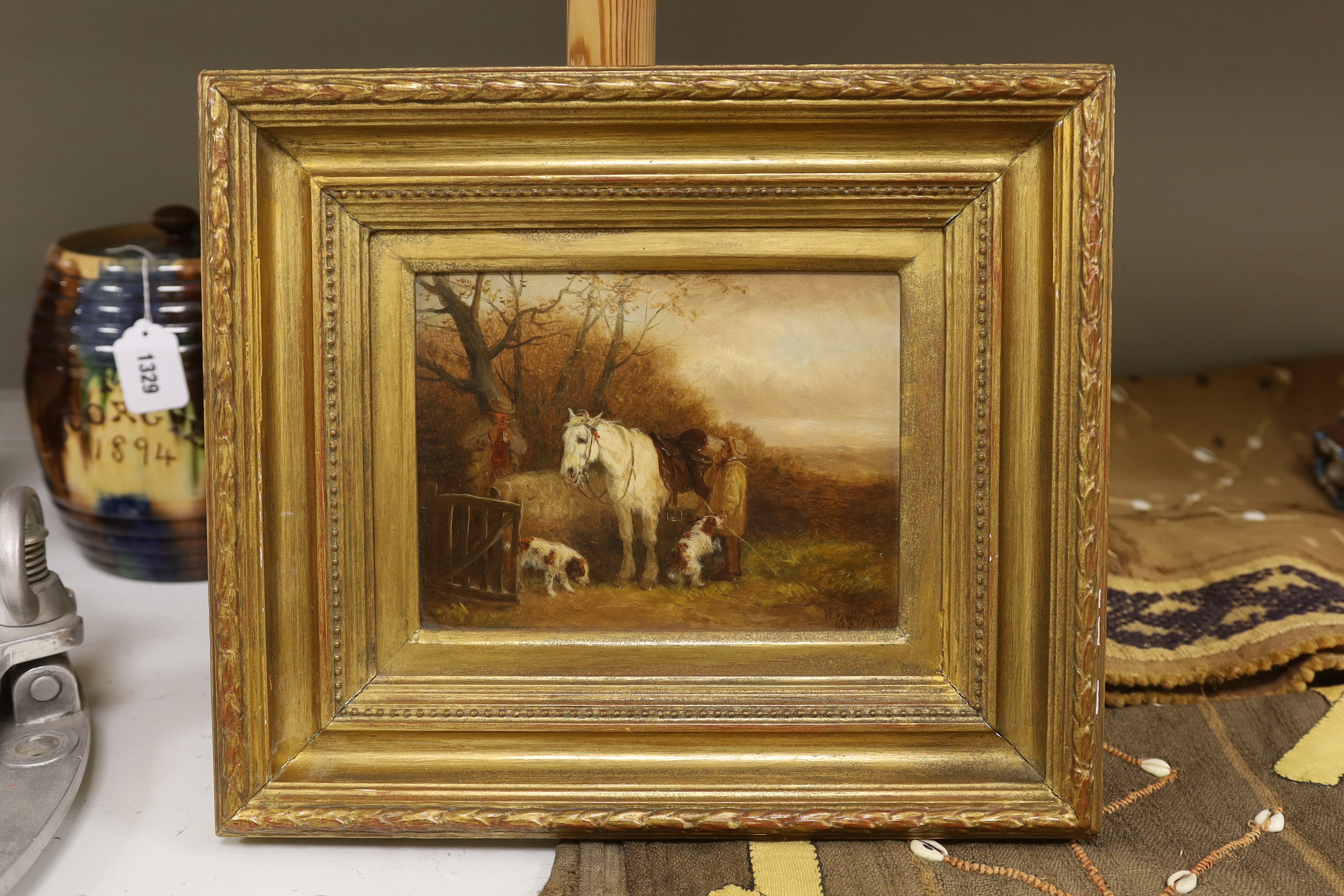William Shayer (1787-1879) oil on board, Horse and figures before a landscape, signed, 22 x 17cm